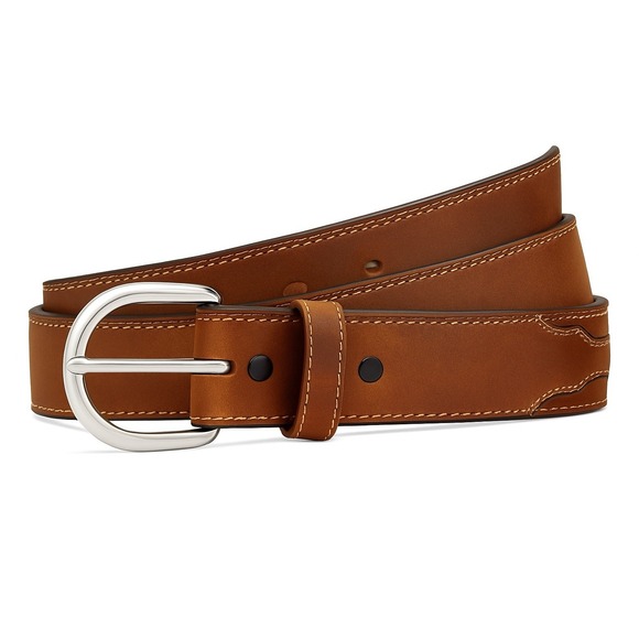Justin Mens Brown Leather Classic Western Belt 53709 Size 40 Silver Tone Buckle - Picture 1 of 9